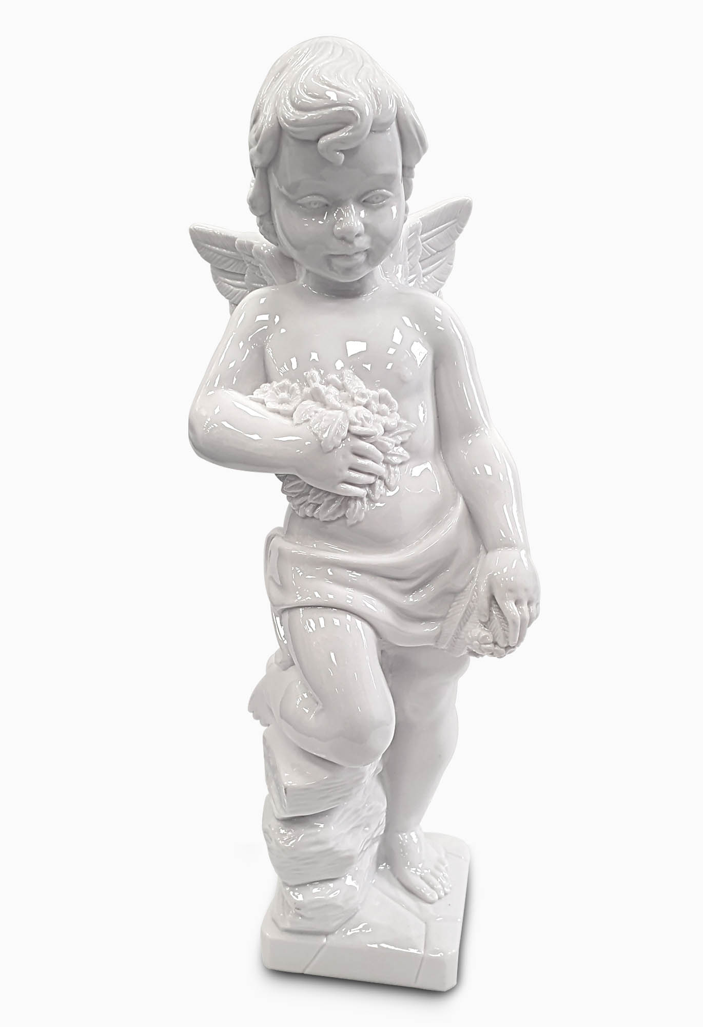 Cherub angel holding flowers